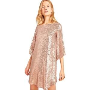 NWT Anthropologie Rose Gold Pink Starlight Sequin Kimono Sleeve Dress XS